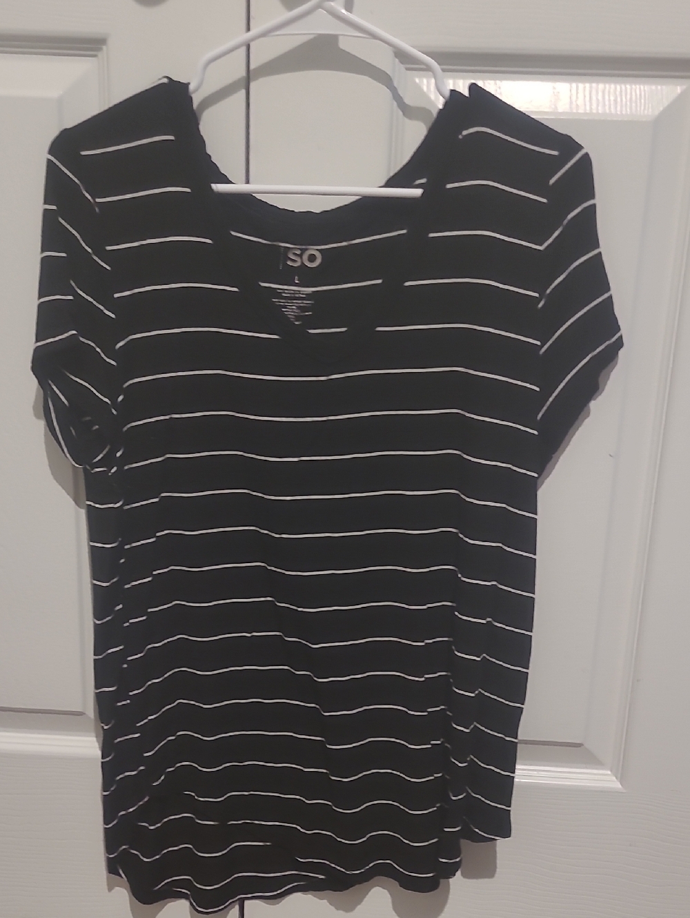 SO Black and White Striped Scoop Neck Tee